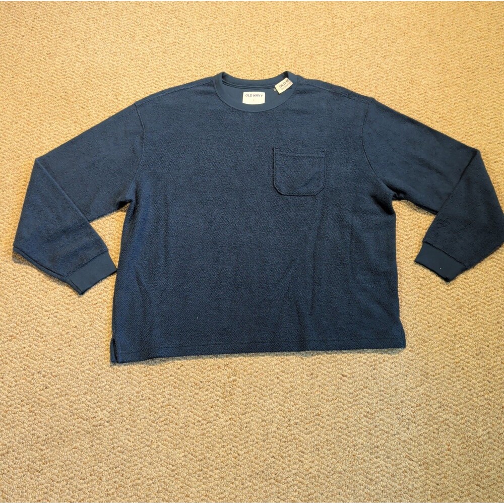 Old Navy Crew Neck Sweatshirt Mens Large Blue Chest Pocket Casual Lounge